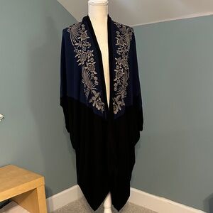 Johnny Was Blue and Silver Embroidered Shawl